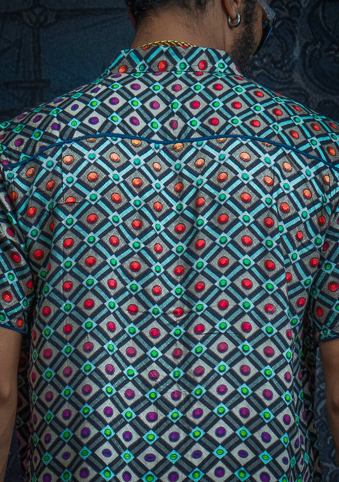 Shirt Men Half Sleeves / Viscose Diamond Weave- STRABERRY ICE